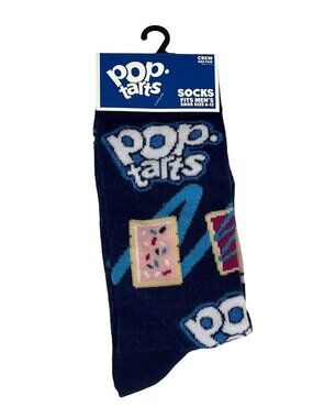 Pop Tarts Logo Crew Socks Men’s Size 6-12 Navy Blue Breakfast Pastry Print